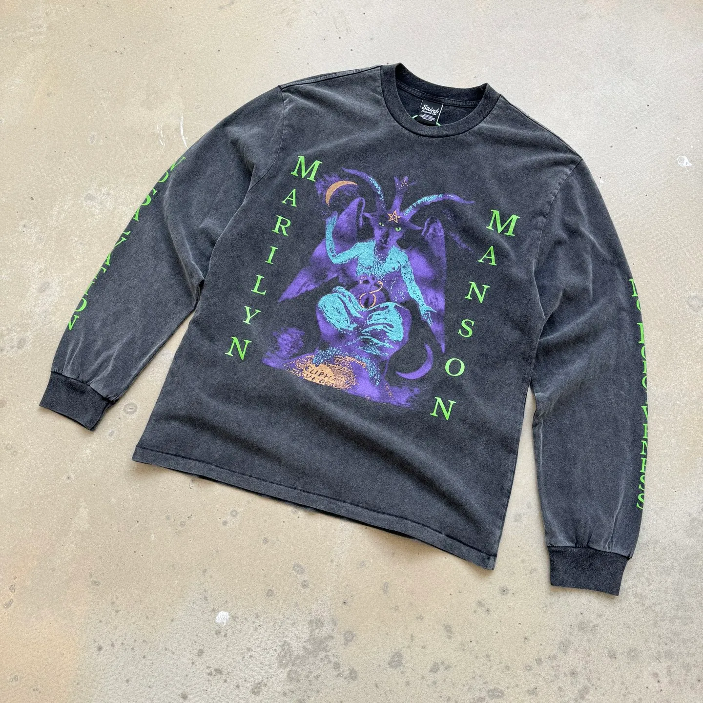 P158 # CTS-101 [Manson GOAT Limited Edition] Saint x Marilyn Manson Marilyn Manson GOAT Ram Limited Long Sleeve Original 280g heavyweight fabric after consistent washing Retro single stitch heaven and earth stitch technology Heavy Assute yeast mill wash Size: S M L XL